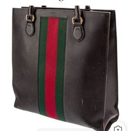 Gucci Web Stripe Leather Tote Bag
