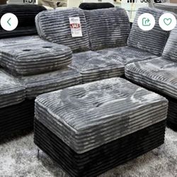 New Grey And Black Sectional With Storage Ottoman And Same Day Delivery, Cash On Arrival 