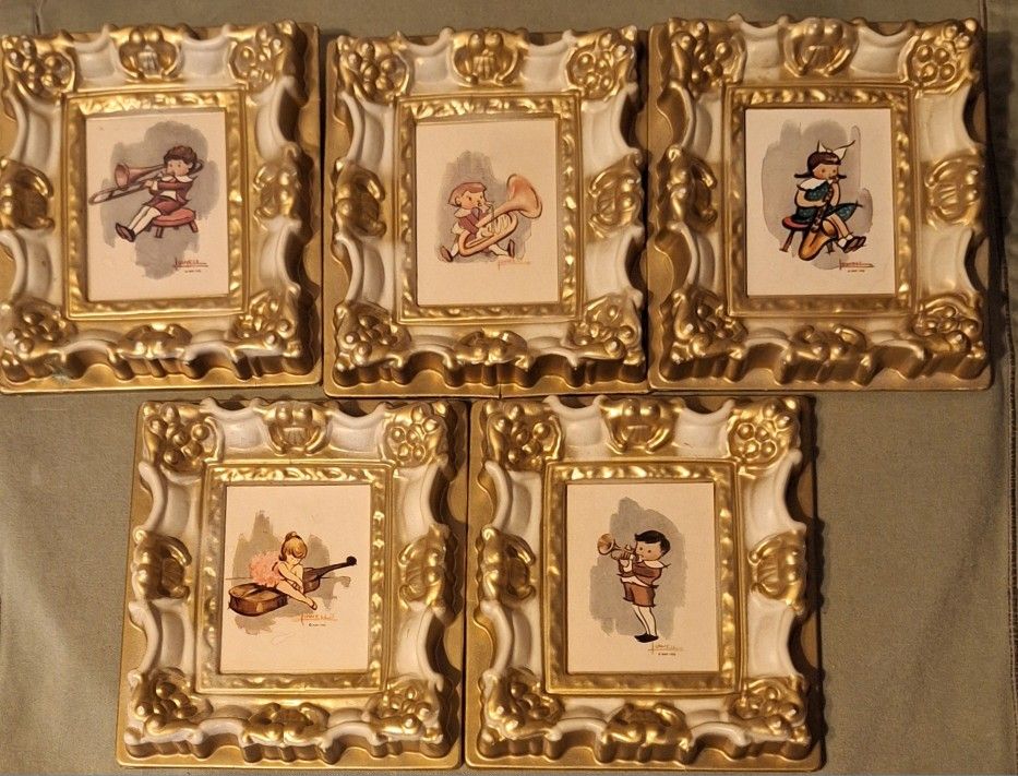 Vintage Miniature Framed Art Prints 'The Wee Musicians' By Susy Lowell-1952