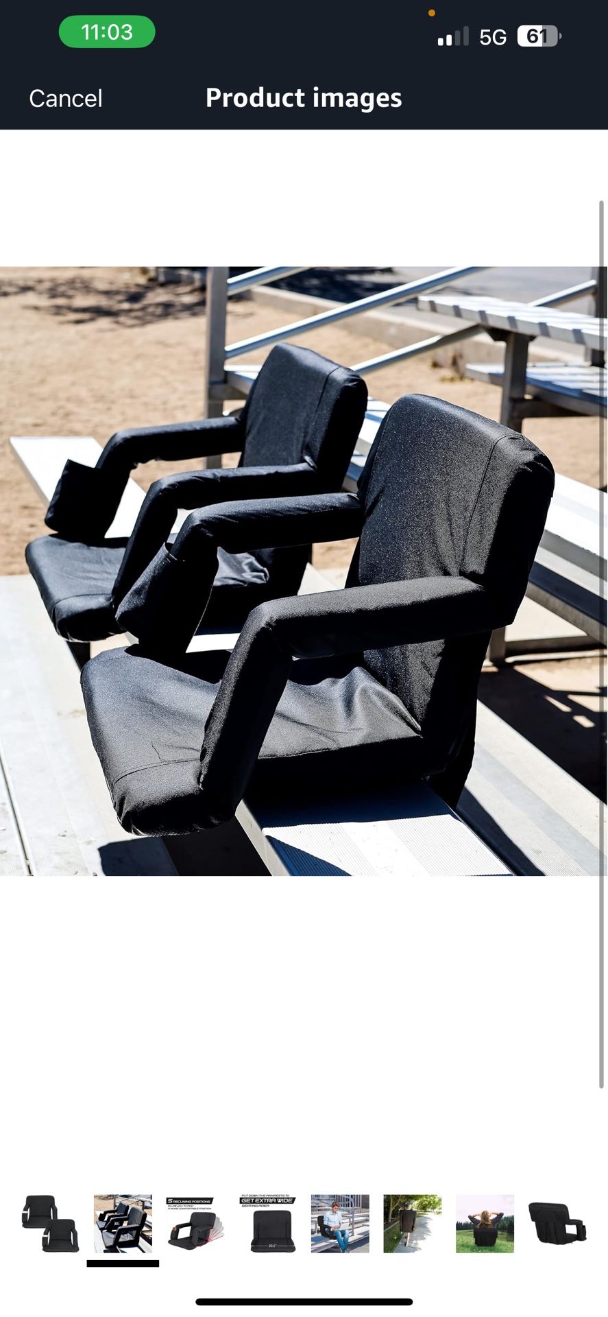 Folding Stadium Seat Chair with Back Support and Cushion for Bleachers 2 Pack, Reclining Bleacher Seat with Back, Armrests and Cup Holders