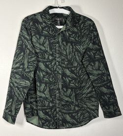 Houston White Corduroy Shirt Adult Medium Heavyweight Button-Up Green