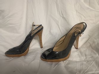 Black Patent Leather Peep-Toe Slingback Heels