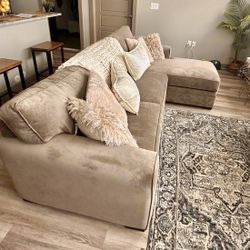 Taupe Chenille Raymour & Flanigan Artemis II 96” by 66" 2pc Sectional Sofa with RAF Chaise