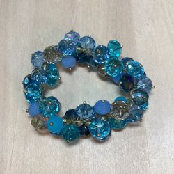 Vintage Sparkly  Aqua Crystal Glass Stretch Bracelet