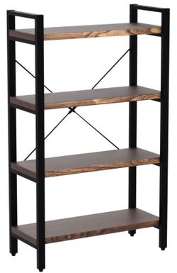 Solid Wood Bookshelf,4 Tier Rustic Vintage Industrial Etagere Bookcase, Open Metal and Wood Vintage Book Shelf