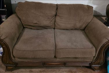 Brown Fabric Loveseat with Wood Frame