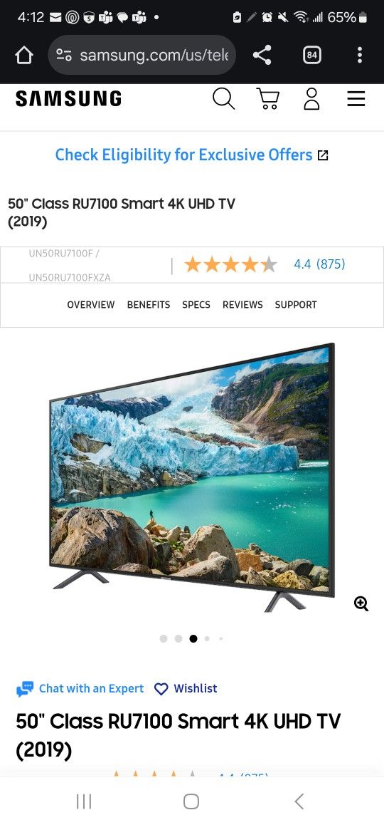 Samsung " Class RU7100 Smart 4K UHD TV (2019)