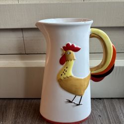 Yellow And Red Chicken On A Pitcher Vintage