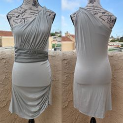 Sky brand gray ruched one shoulder cinched waist Grecian dress size L large NEW