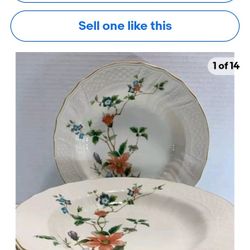 12 MIKASA RENAISSANCE MONIQUE Floral,8 dinner plate,4 lunch plate,Oven,DW & MW Safe, Japan Vintage 
