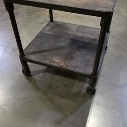 Industrial Metal & Wood End Table with Casters