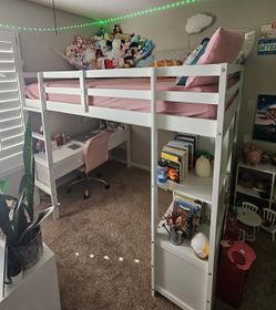 Full-Size Loft Bed with Desk and Storage