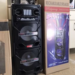 Wireless Music player - Double 10” woofer  Microphone and Charger included !  Bluetooth - Fm Radio - Rechargeable  USB PORT - SD MEMORY SLOT - Portabl