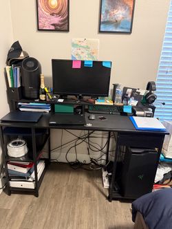 Large Black Computer/Gaming Desk With Shelves – Great Condition