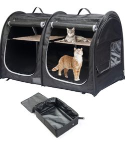 Portable Twin Compartment Cat Condo & Travel Case - Black
