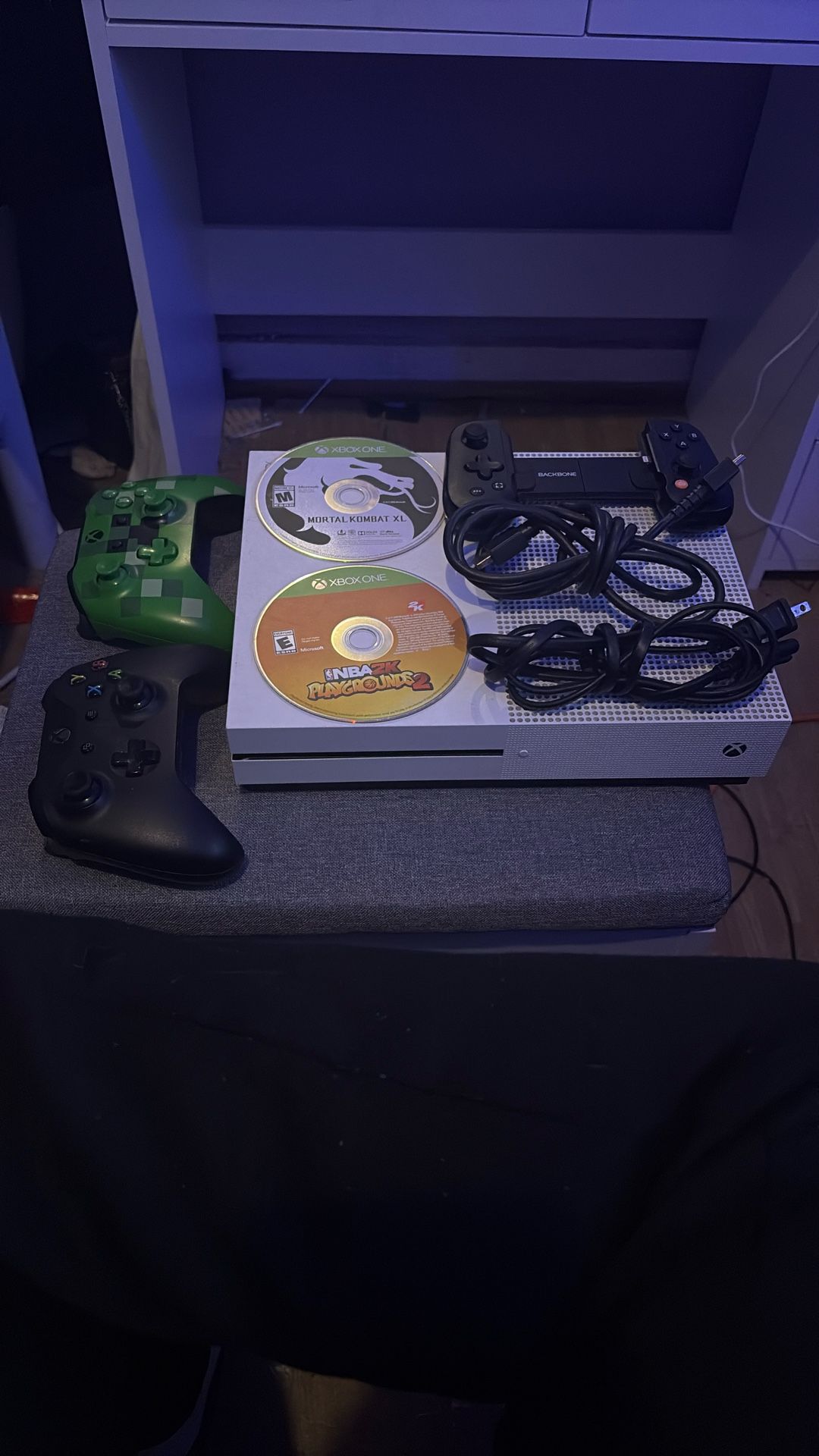 Xbox One With Two Controllers And Backbone And 2 Game