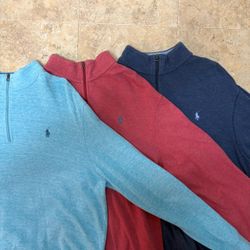 3 Ralph Lauren Quarter-Zip Pullovers – Blue, Red & Navy