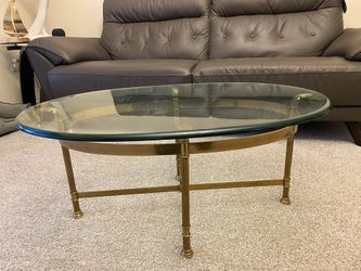 Italian LaBarge Oval Brass and Glass Coffee Table