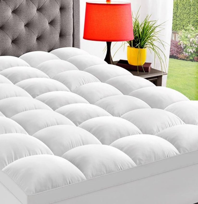 King Mattress Topper for Back Pain, Extra Thick Mattress Pad Cover, Plush Soft Pillowtop with Elastic Deep Pocket, Overfilled Down Alternative Filling