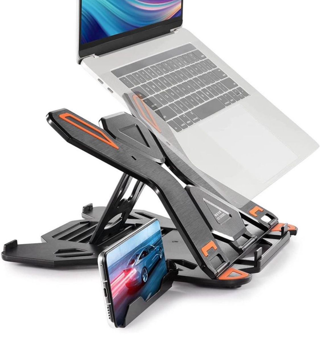 New! Laptop Stand with Phone Holder, Laptop Stand for Desk Adjustable Height, Portable Laptop Riser