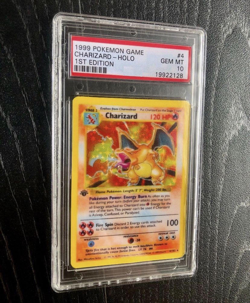 Charizard 1st Edition - Shadowless - Base Set 4/102 - Holographic Gem Mint 10 Slabbed Display Proxy Card - HANDMADE - Holy Grail PSA Graded