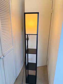 Floor Lamp with Built-In Wood Shelves