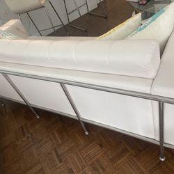 White Leather Sofa with Chrome Frame