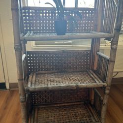 Vintage Bamboo/Rattan Three Tier Shelving Unit