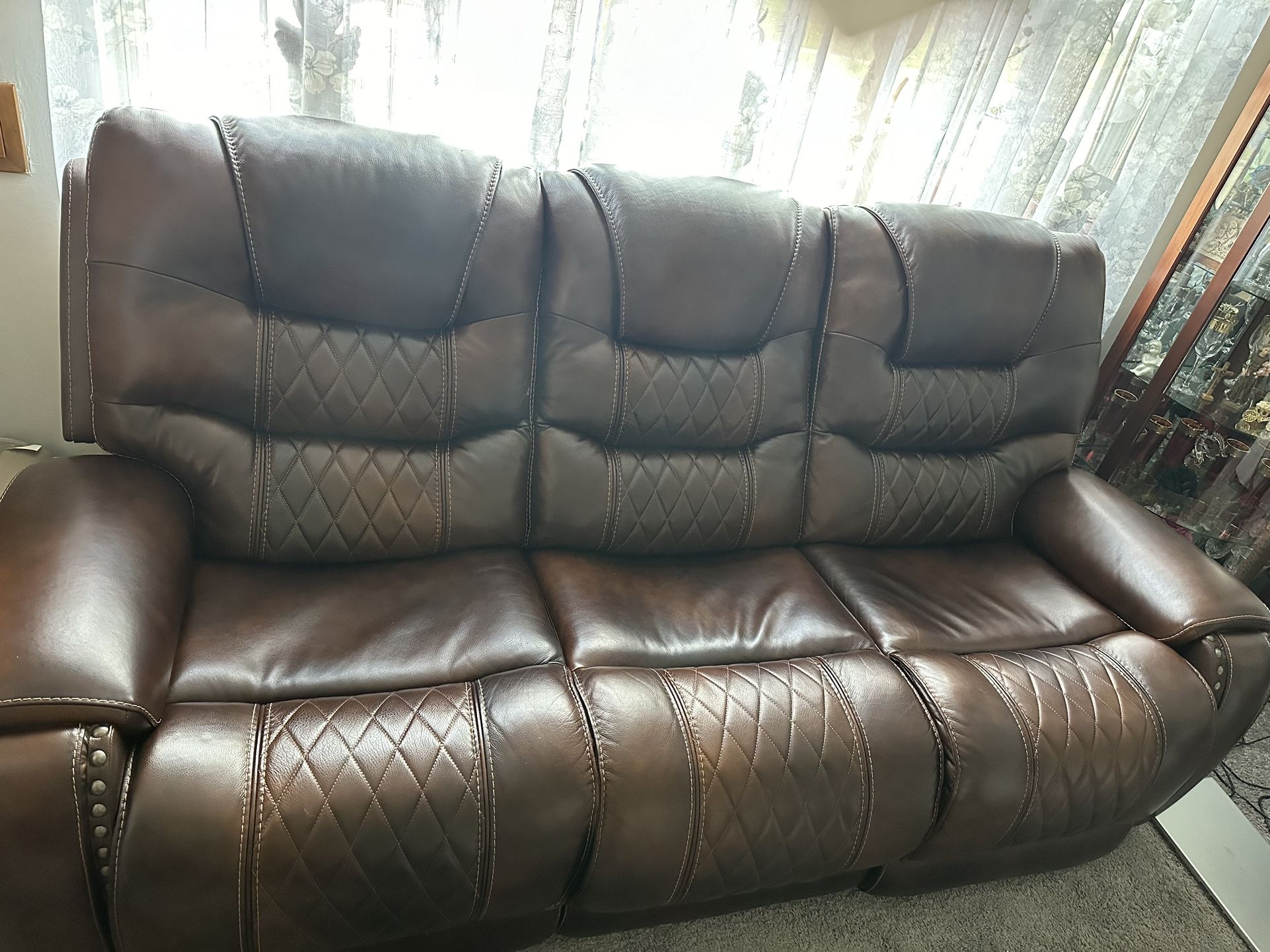 Ballard 3-piece Brown Power Sofa Diamond Stitching 