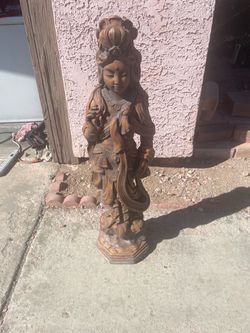 Vintage 38" Concrete Guanyin Statue - Asian Garden Decor
