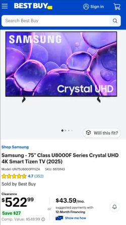 4k Samsung 75 in tv