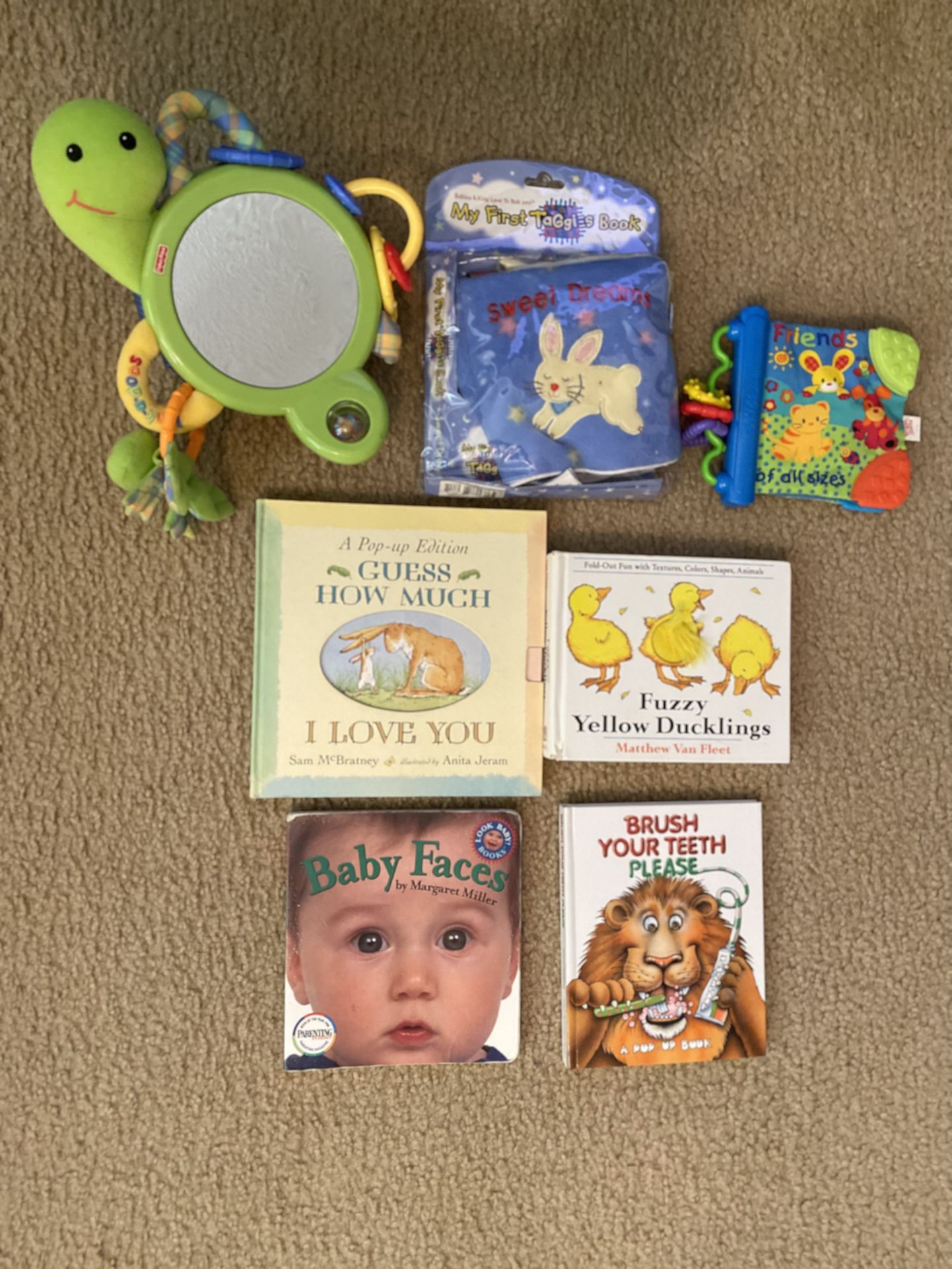Vintage Fisher-Price Link-A-Doos Soft Tummy Time Turtle Mirror and Flap & Sensory Books