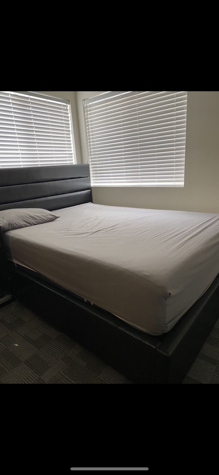 FOR SALE: Queen Upholstered Storage Bed + Mattress