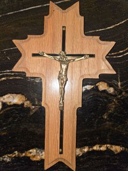 Wooden Wall Crucifix with Brass Corpus