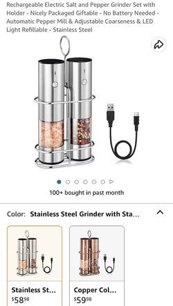 Rechargeable Electric Salt and Pepper Grinder Set with Holder - for