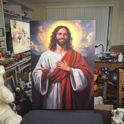 Modern Canvas Print Of Jesus Christ With A Gentle Smile And A Radiant Halo 28"H x 20"W