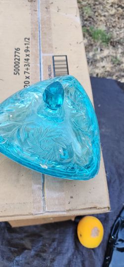 Blue glass candy dish with lid