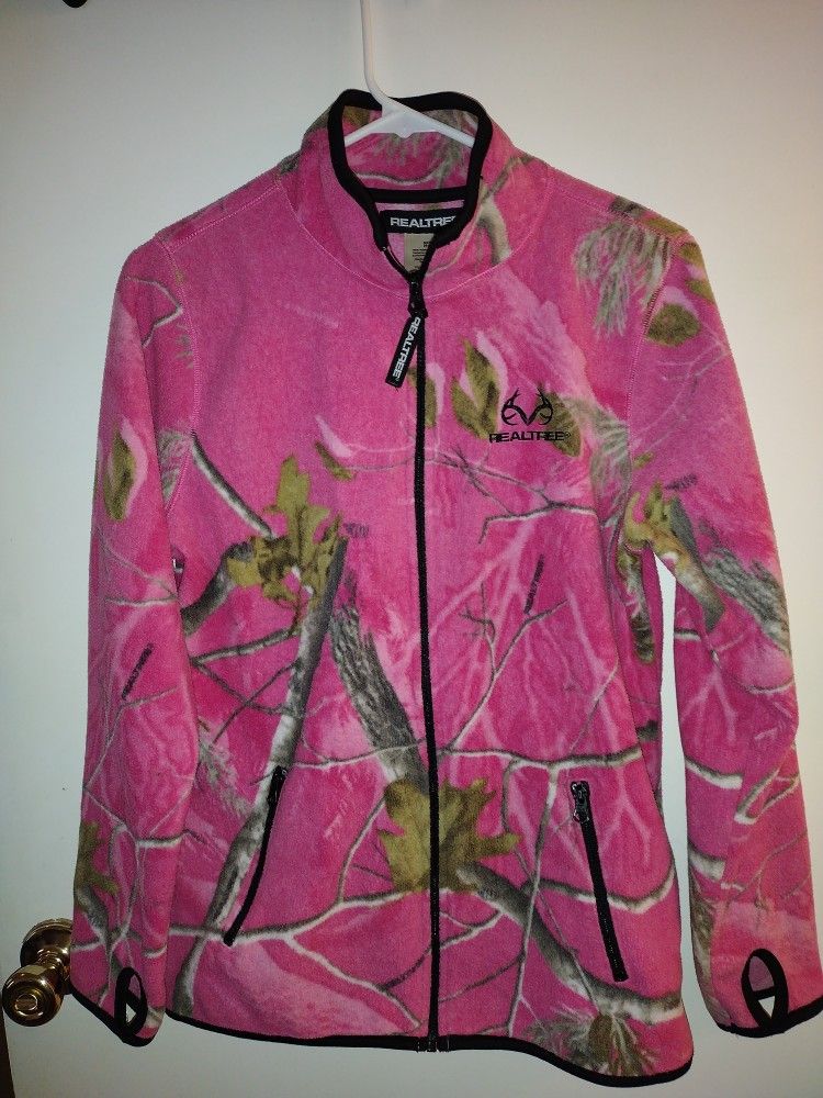 woman's realtree fleece zip up jacket pink camo