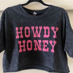 Black And Pink Howdy Honey Tee Cropped Tshirt L