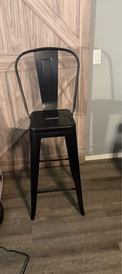 4 Contemporary Metal Barstool with Vertical Back, Distressed Black