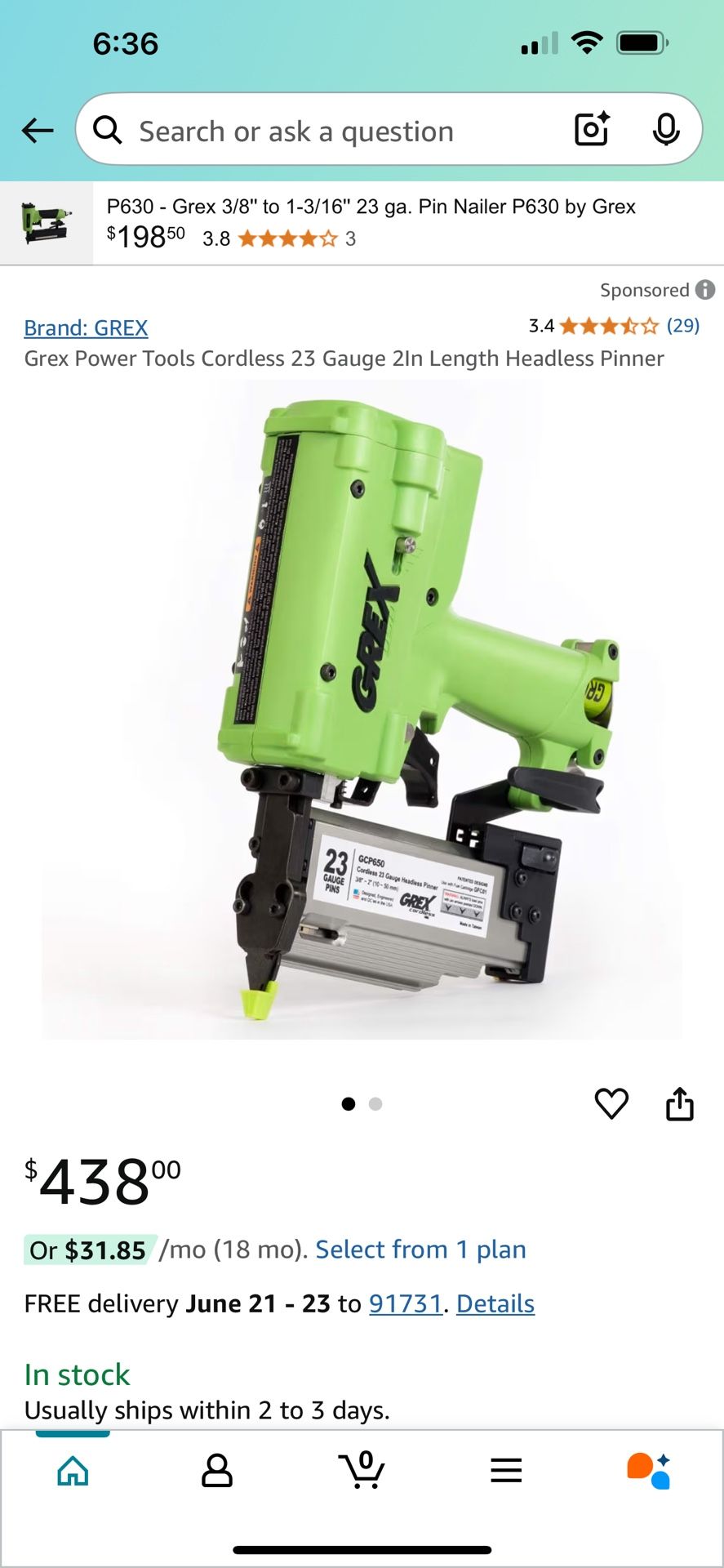 GREX Cordless 23 Gauge 2in Nails