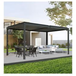 Domi Pérgola de aluminio con listones de 10 x 16 pies