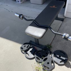 Weight Bench, Bar And Weights 