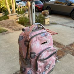 Kids’ Rolling Backpack – Pink Snowflake Pattern by Tilami