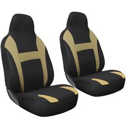 Beige with black car seat covers 2 front pcs fabric material universal fit