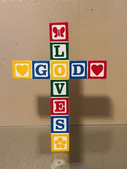 God Loves You Alphabet Block Cross