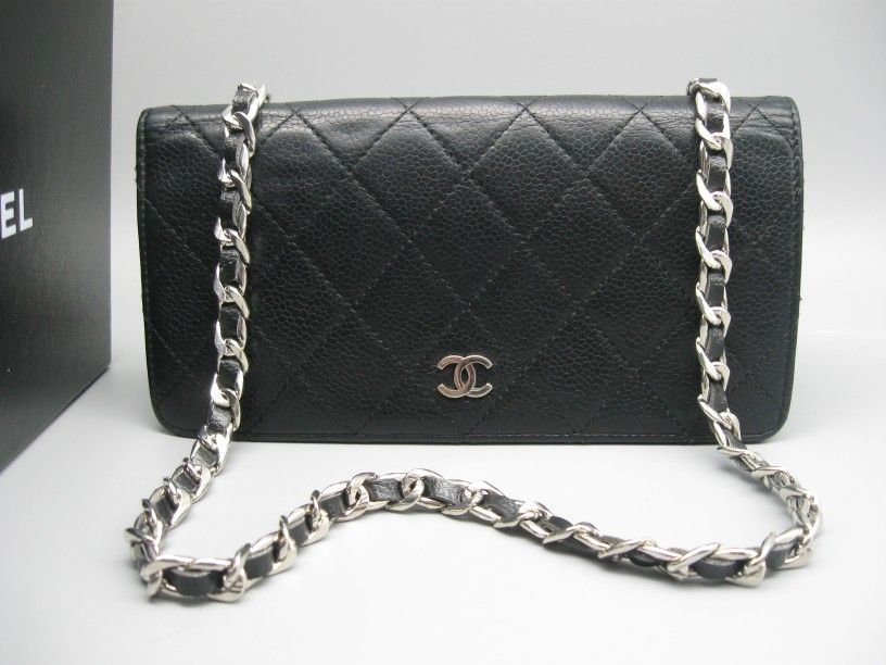Chanel Black Caviar Leather CC Long Full Flap Bag Wallet