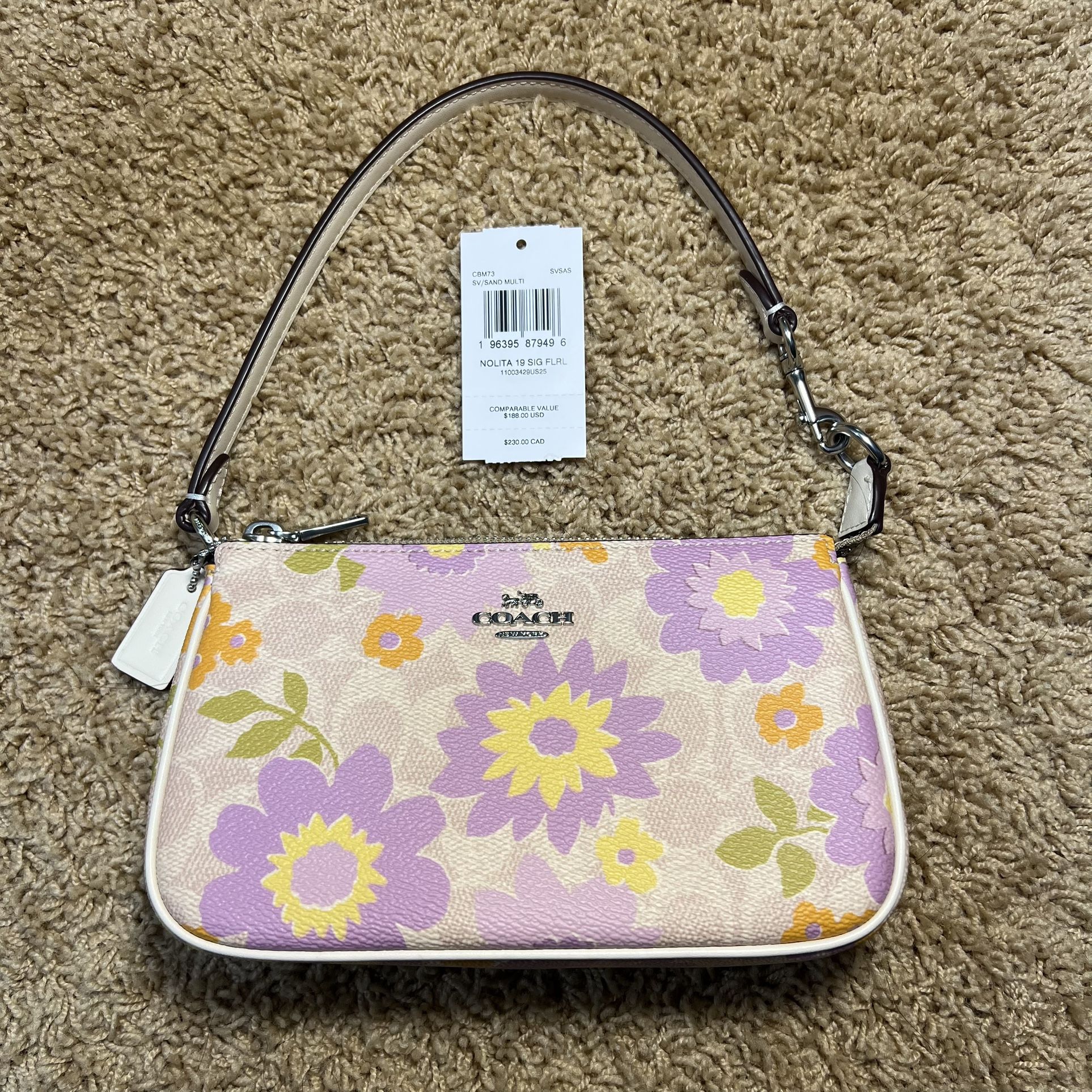 NWT Coach Nolita 19 Signature Canvas Floral Print Bag Purple Sand