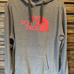 The North Face Red Logo Cotton Mens LRG Long Sleeve Gray Pullover Hoodie EUC