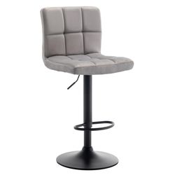 LAST PIECES: Luxury Gray Velvet Adjustable Barstool – Swivel & Industrial Base – Brand New 